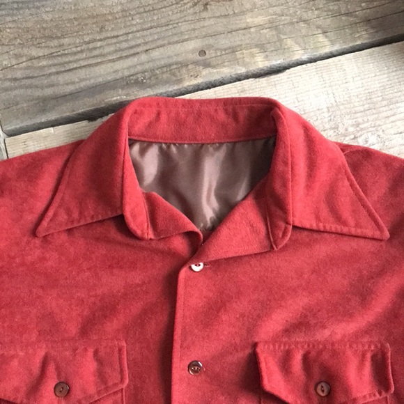 VTG 70s Handmade Velour Burnt Orange Casual Button Up Shirt - Picture 2 of 7